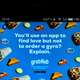 A Grubhub ad on a phone screen reading, "You'll use an app to find love but not to order a gyro? Explain."